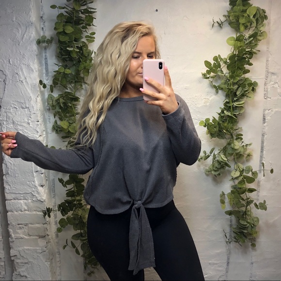 Lulus Sweaters - Lulu’s Grey Tie Front Thermal L